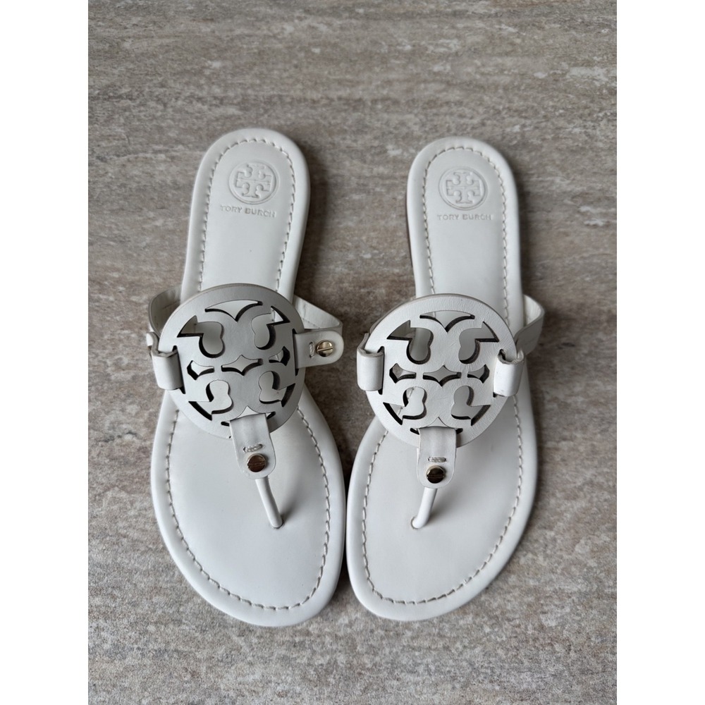 Tory Burch Miller Patent White Ivory Women's Sandals Sz 7.5 $298 Retail